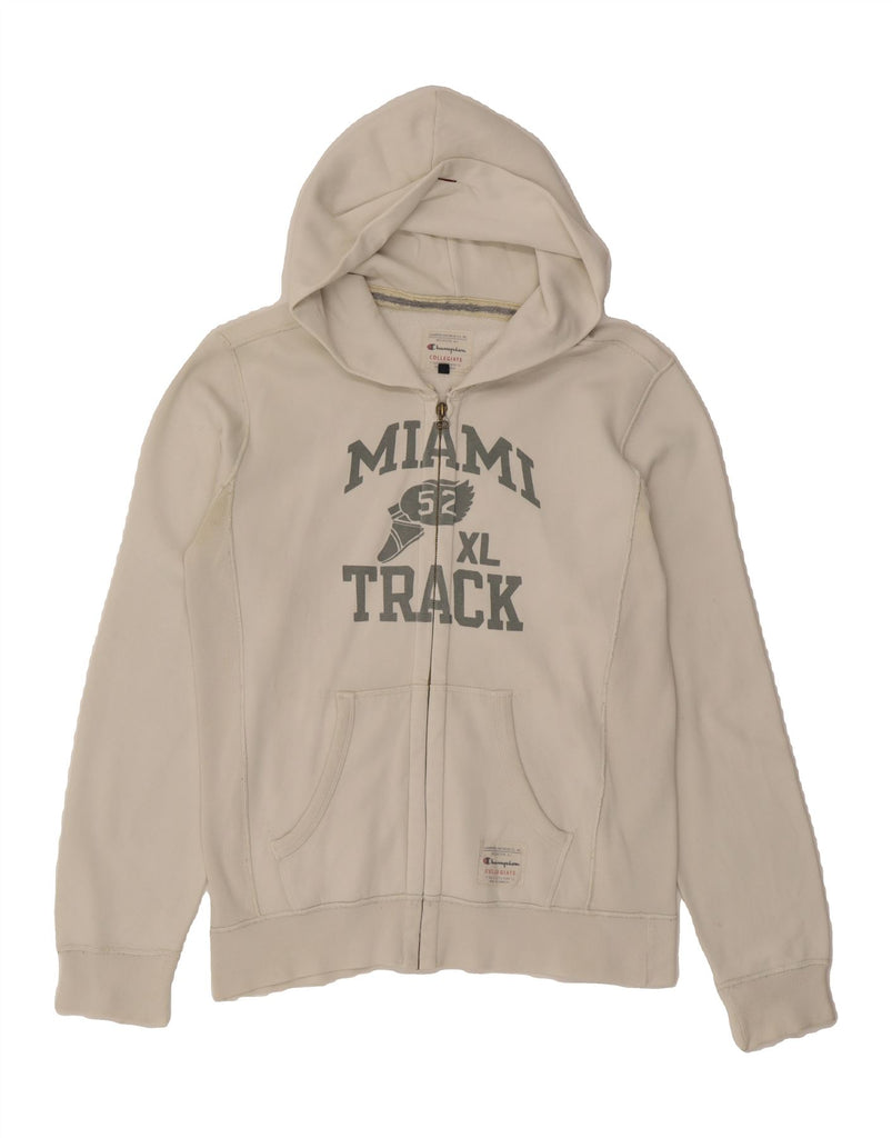 CHAMPION Mens Graphic Zip Hoodie Sweater Medium White Cotton Vintage Champion and Second-Hand Champion from Messina Hembry 