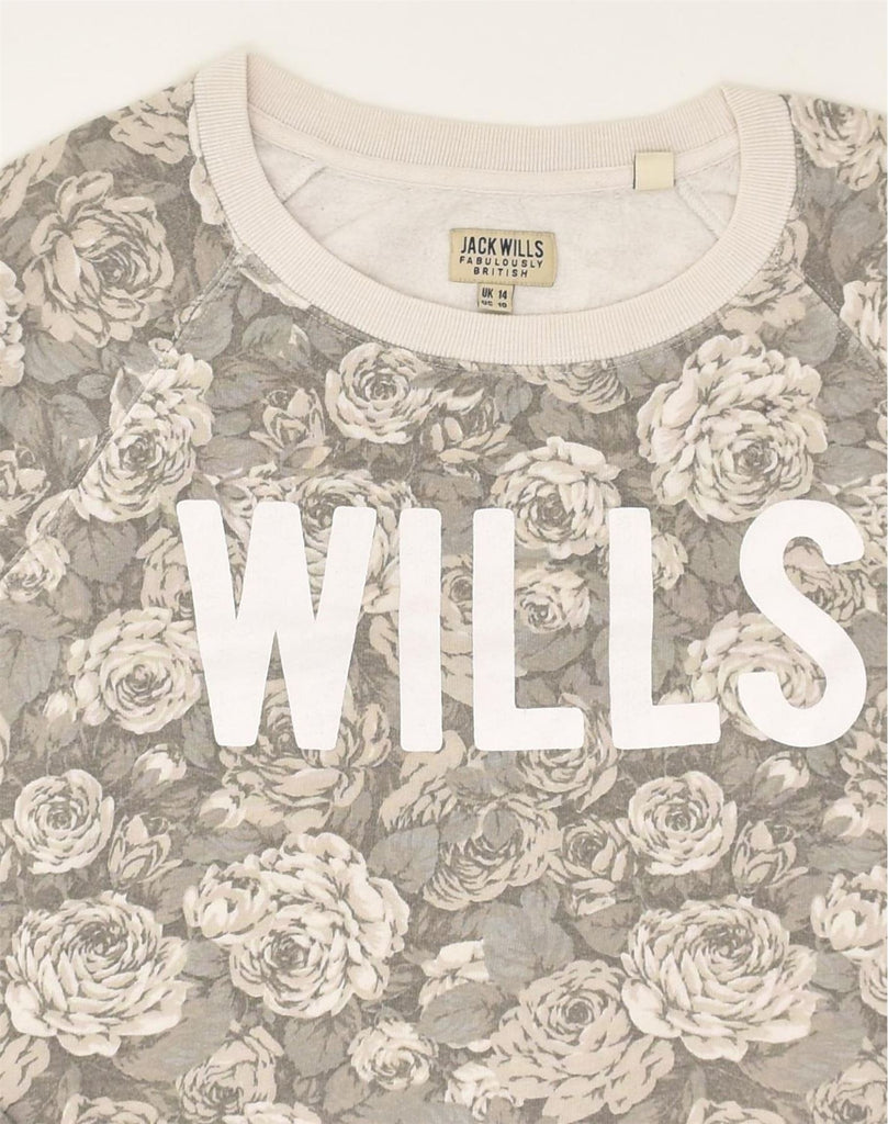 JACK WILLS Womens Sweatshirt Jumper UK 14 Large Grey Floral Cotton | Vintage Jack Wills | Thrift | Second-Hand Jack Wills | Used Clothing | Messina Hembry 