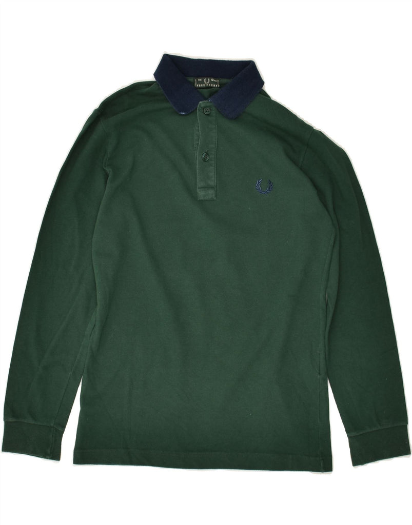 FRED PERRY Boys Long Sleeve Polo Shirt 11-12 Years Green Cotton | Vintage Fred Perry | Thrift | Second-Hand Fred Perry | Used Clothing | Messina Hembry 