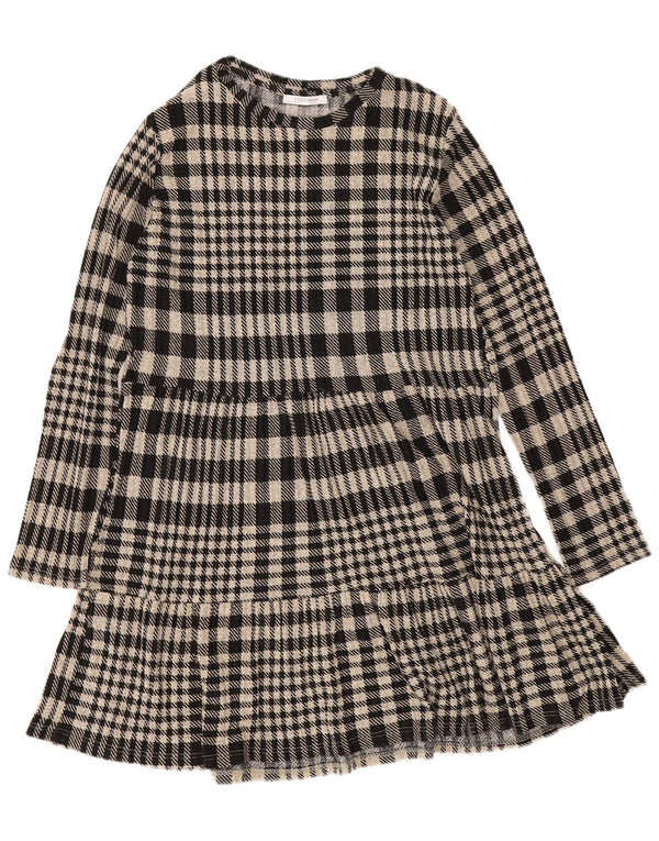 Zara Womens Trafaluc Long Sleeve Tiered Dress UK 14 Large Black Check