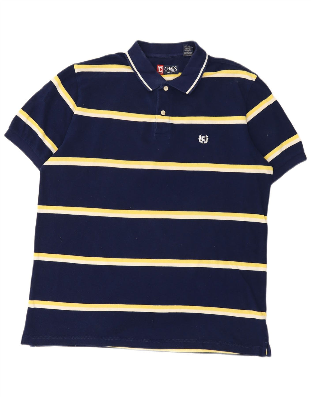 Chaps Mens Polo Shirt Large Navy Blue Striped Cotton