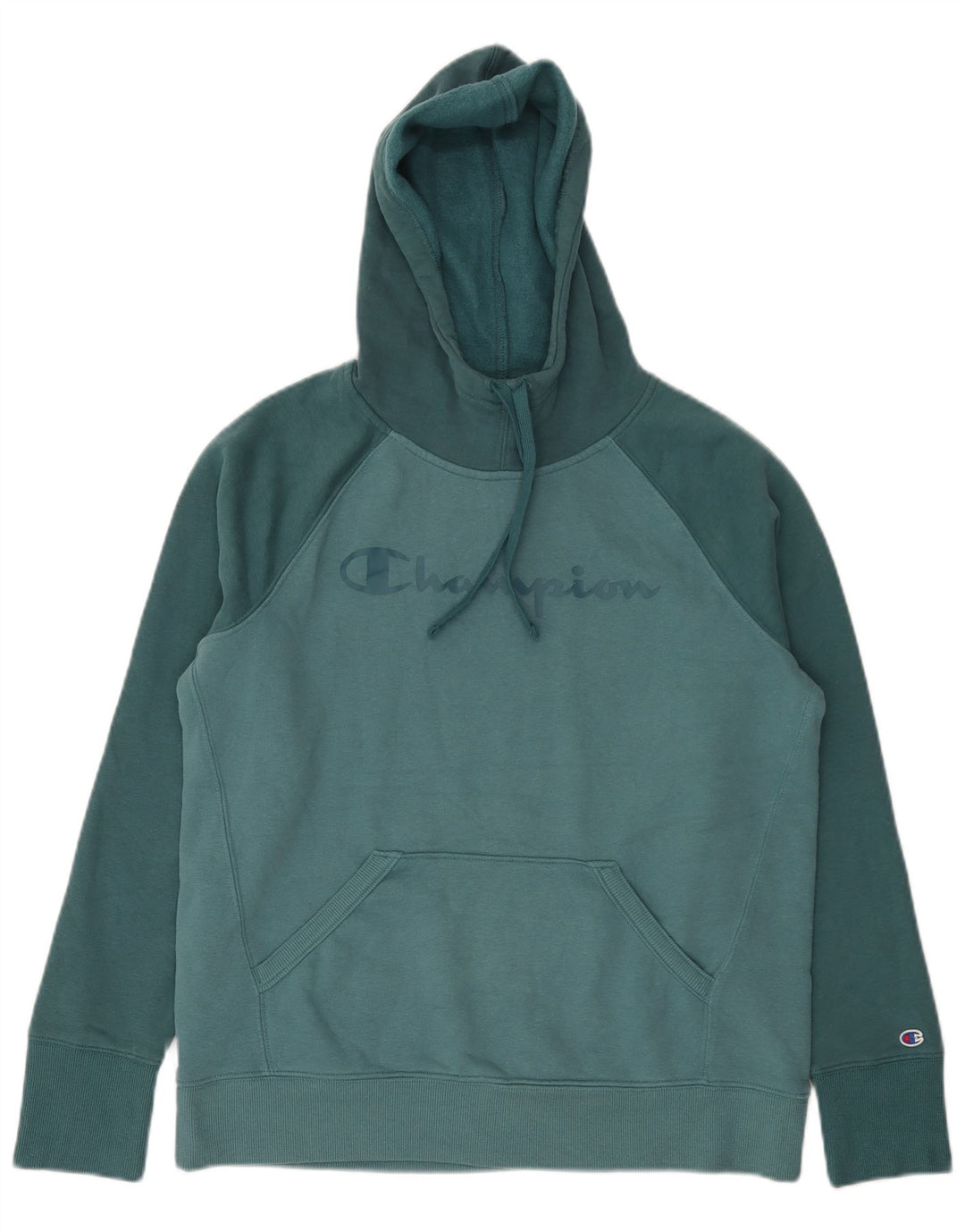 Champion Mens Graphic Hoodie Jumper Medium Blue Colourblock Cotton