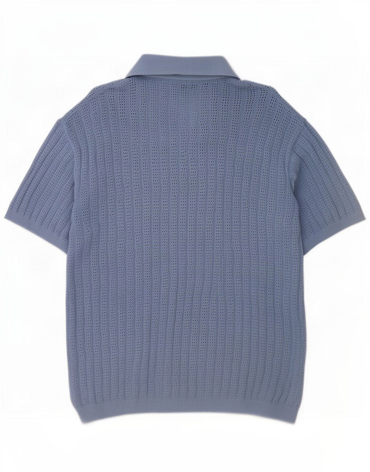 Zara Mens Short Sleeve Cardigan Sweater Medium Blue Cotton
