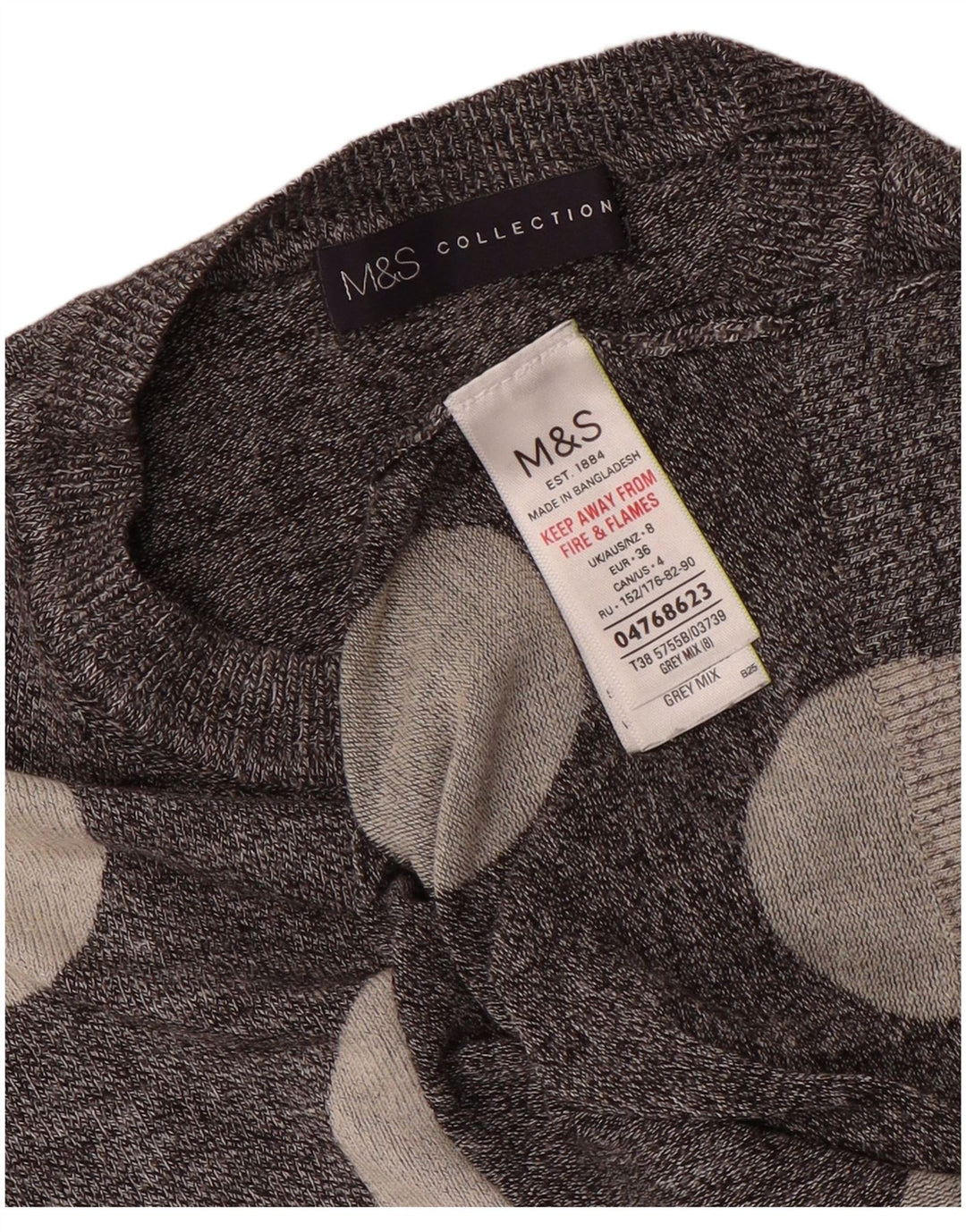 Marks & Spencer Womens Crew Neck Jumper Sweater UK 8 Small Grey Polka Dot