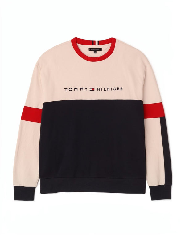 Tommy Hilfiger Womens Graphic Sweatshirt Jumper XL White Colourblock Cotton