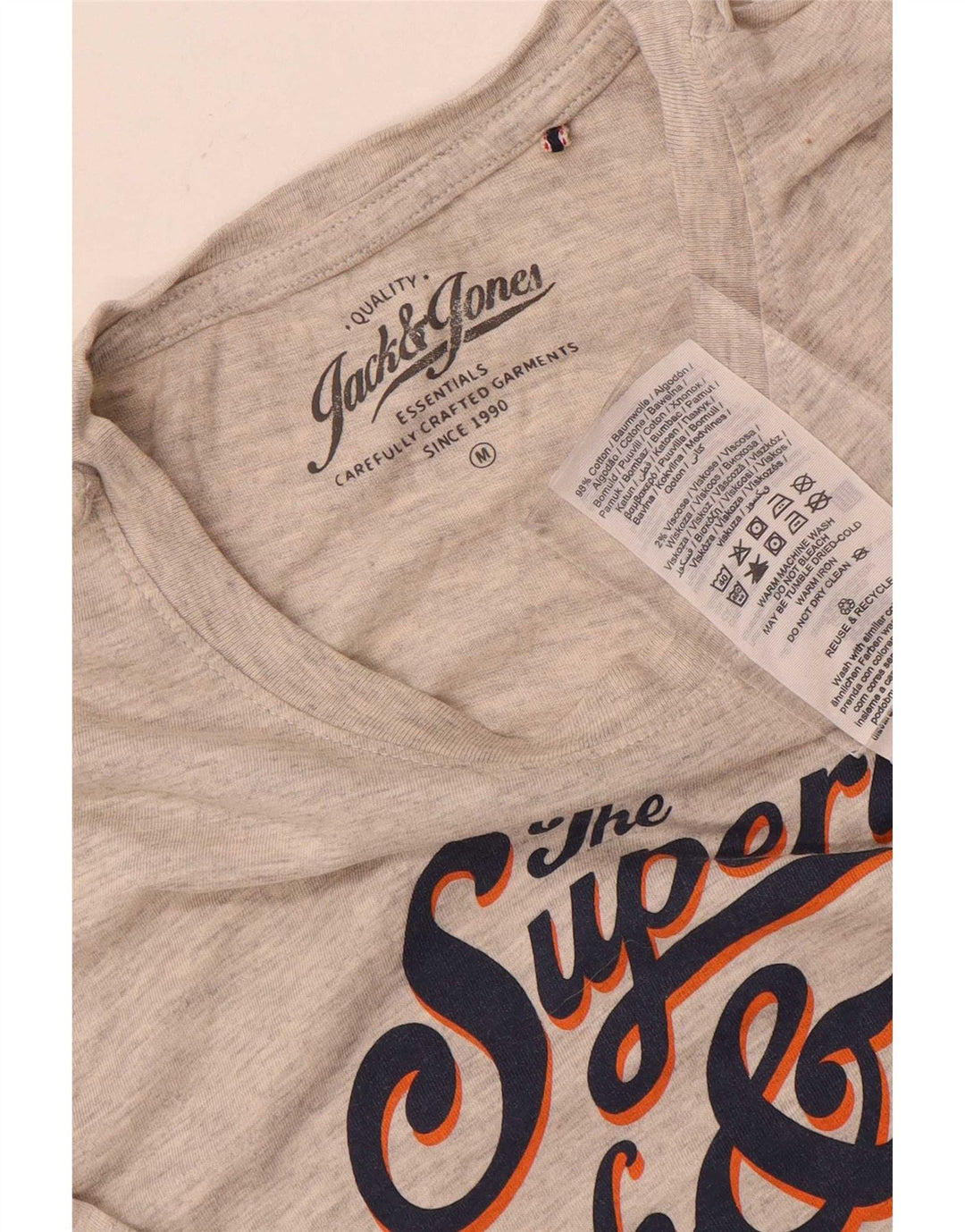 Jack & Jones Mens Graphic T-Shirt Top Medium Grey Flecked Cotton