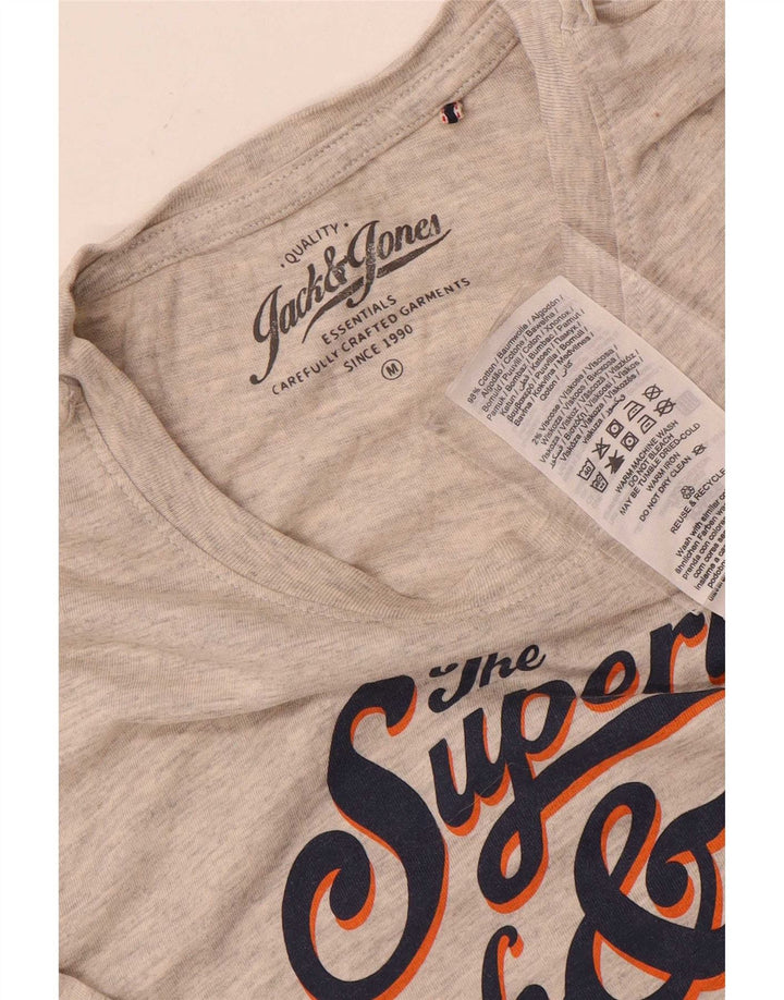 Jack & Jones Mens Graphic T-Shirt Top Medium Grey Flecked Cotton