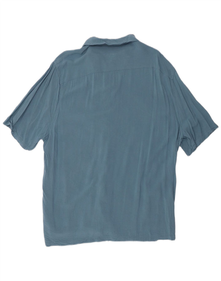 All Saints Mens Relaxed Fit Shirt 2XL Blue Viscose