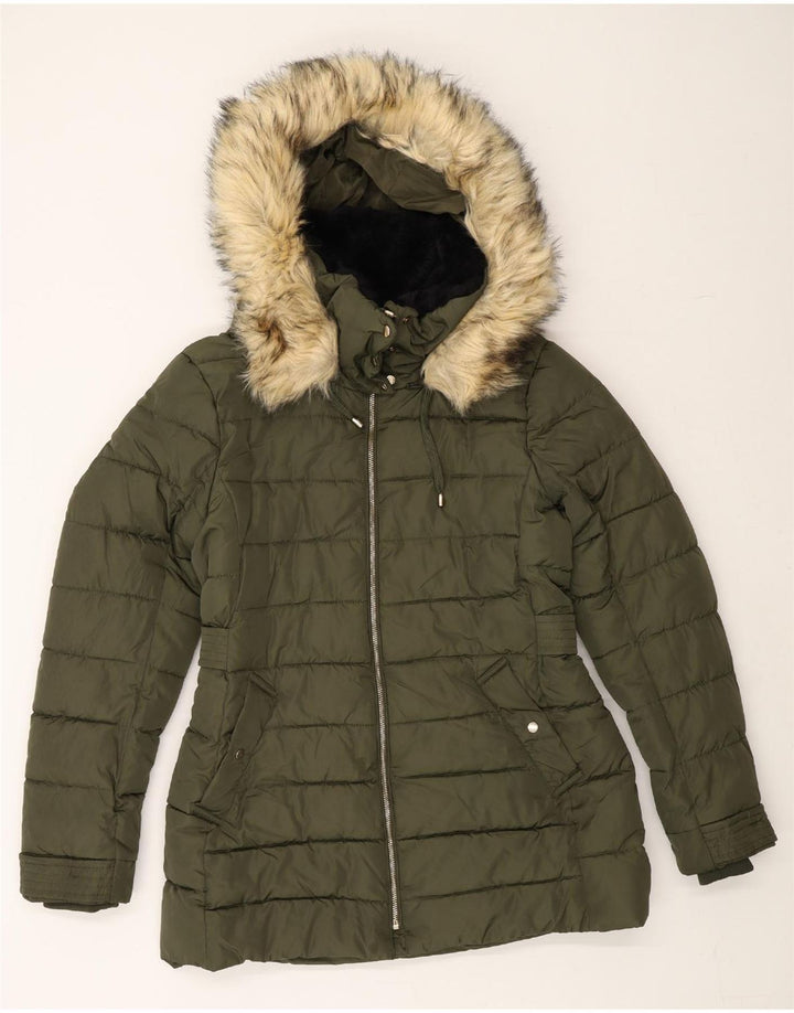 ZARA Womens Hooded Padded Jacket UK 16 Large Khaki Polyester Vintage Zara and Second-Hand Zara from Messina Hembry 