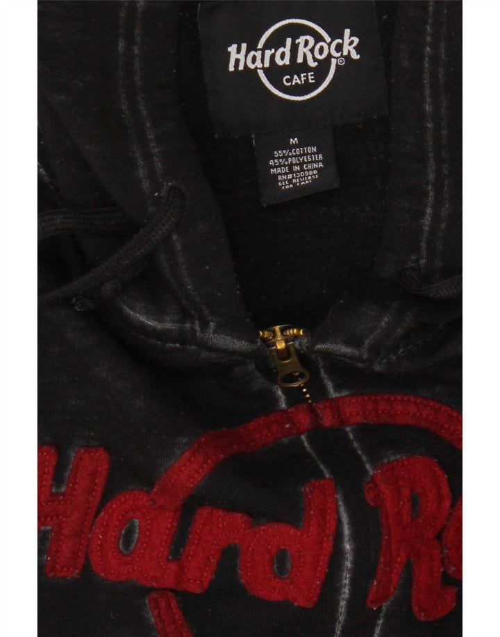 Hard Rock Cafe Mens Graphic Zip Hoodie Sweater Medium Black Cotton