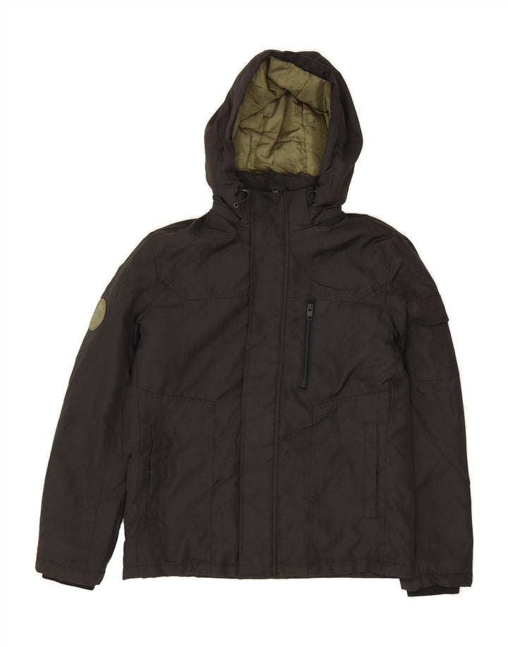 JACK & JONES Mens Hooded Windbreaker Jacket UK 38 Medium Black Polyester Vintage Jack & Jones and Second-Hand Jack & Jones from Messina Hembry 