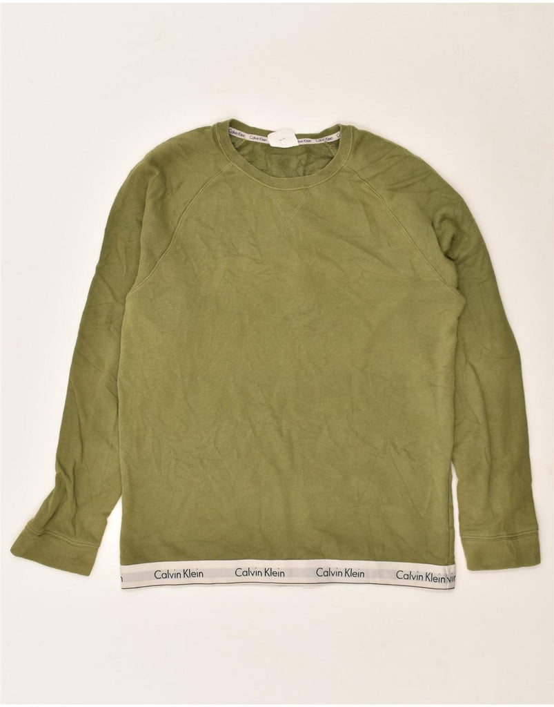 CALVIN KLEIN Mens Sweatshirt Jumper Medium Khaki Cotton | Vintage Calvin Klein | Thrift | Second-Hand Calvin Klein | Used Clothing | Messina Hembry 