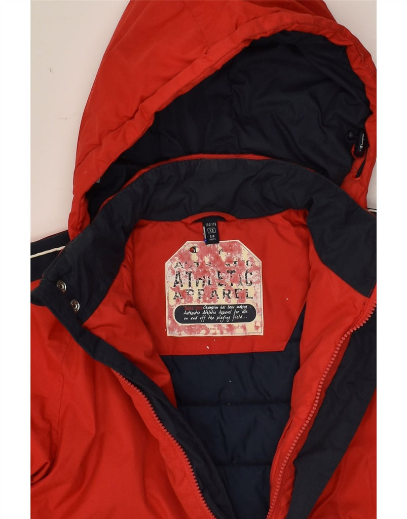 CHAMPION Boys Hooded Padded Jacket 5-6 Years XS Red Colourblock Polyester | Vintage Champion | Thrift | Second-Hand Champion | Used Clothing | Messina Hembry 