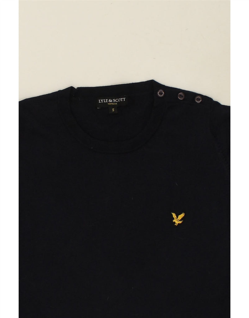 LYLE & SCOTT Womens Crew Neck Jumper Sweater UK 10 Small Navy Blue Cotton | Vintage Lyle & Scott | Thrift | Second-Hand Lyle & Scott | Used Clothing | Messina Hembry 