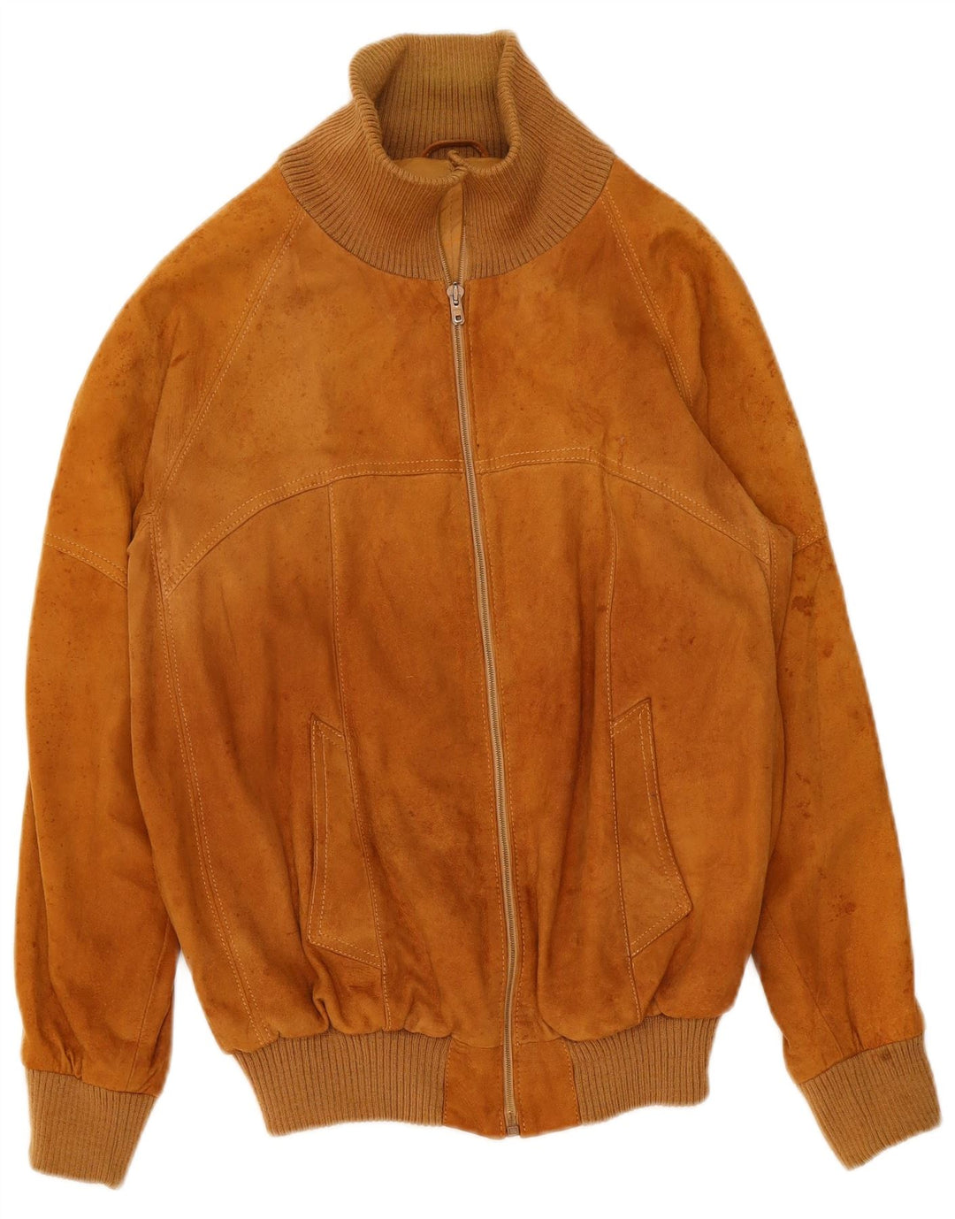 Vintage Mens Suede Bomber Jacket IT 50 Large Beige Leather