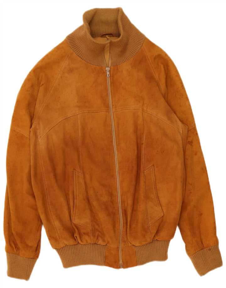 Vintage Mens Suede Bomber Jacket IT 50 Large Beige Leather