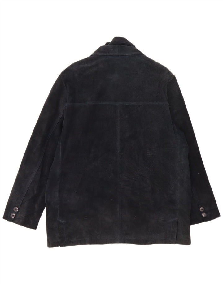 Vintage Womens Oversized 3 Button Suede Blazer Jacket IT 48 XL Navy Blue