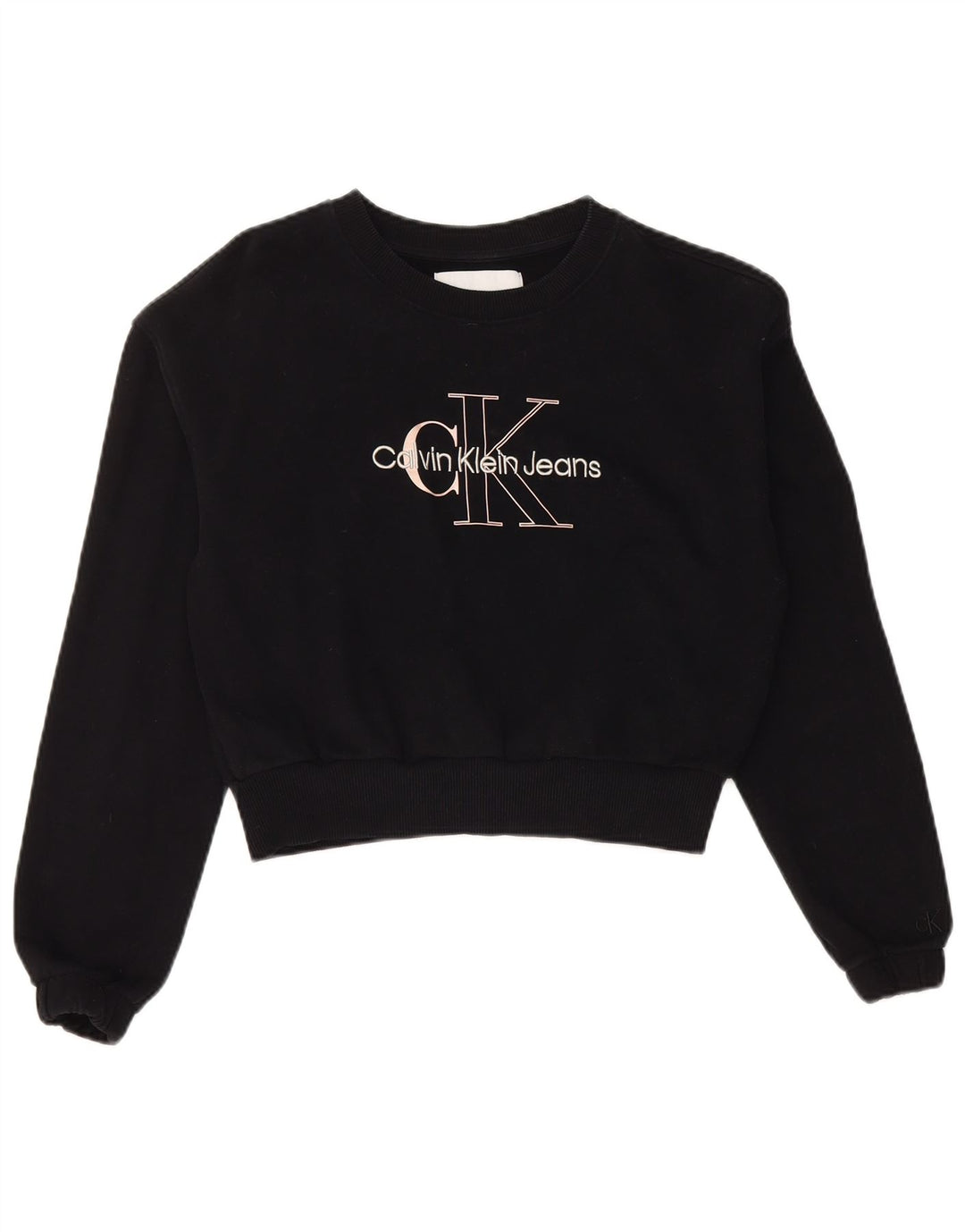 CALVIN KLEIN JEANS Womens Crop Sweatshirt Jumper UK 10 Small Black