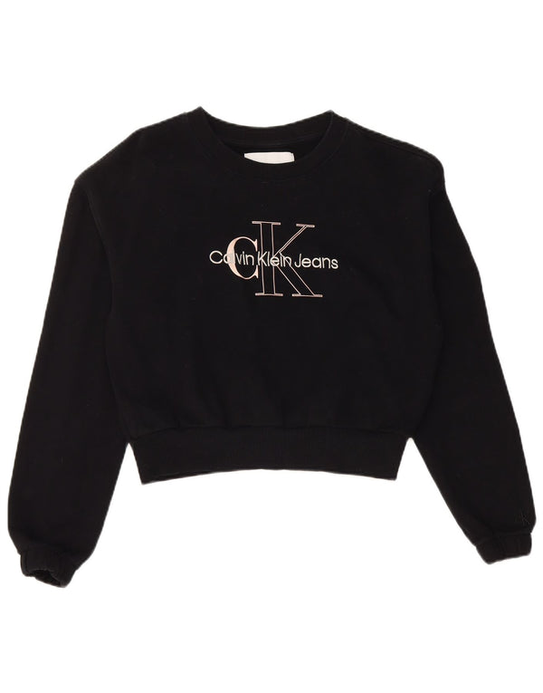 CALVIN KLEIN JEANS Womens Crop Sweatshirt Jumper UK 10 Small Black