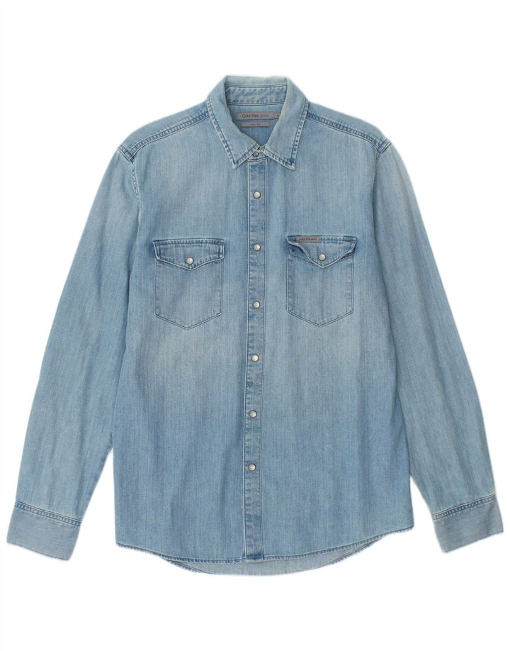CALVIN KLEIN JEANS Mens Slim Fit Denim Shirt Medium Blue Cotton