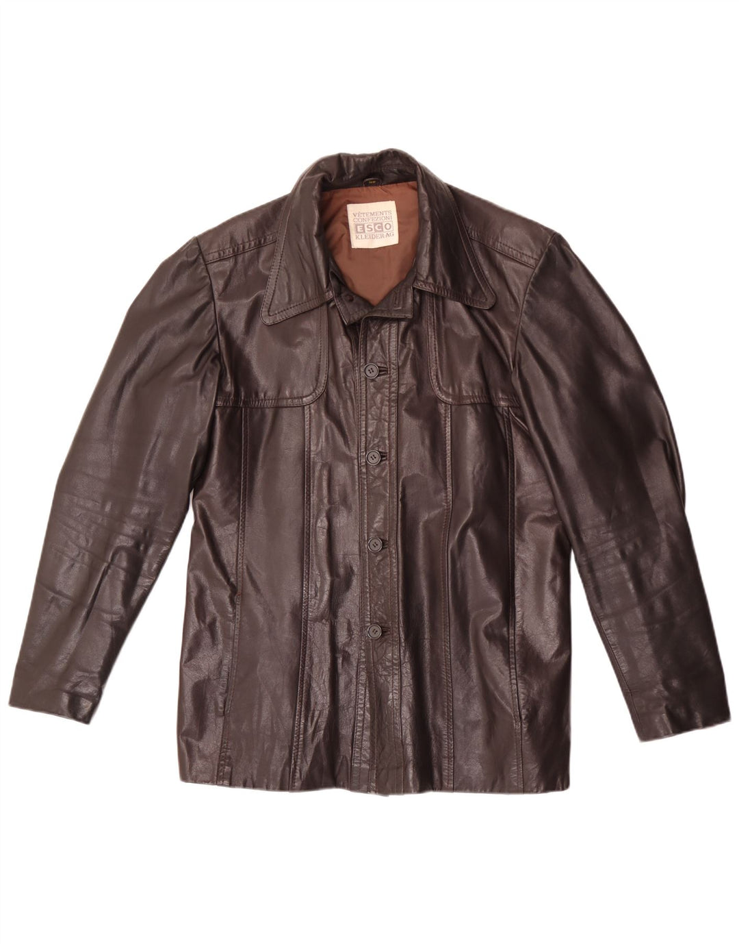Esco Mens Leather Jacket EU 52 XL Brown Leather