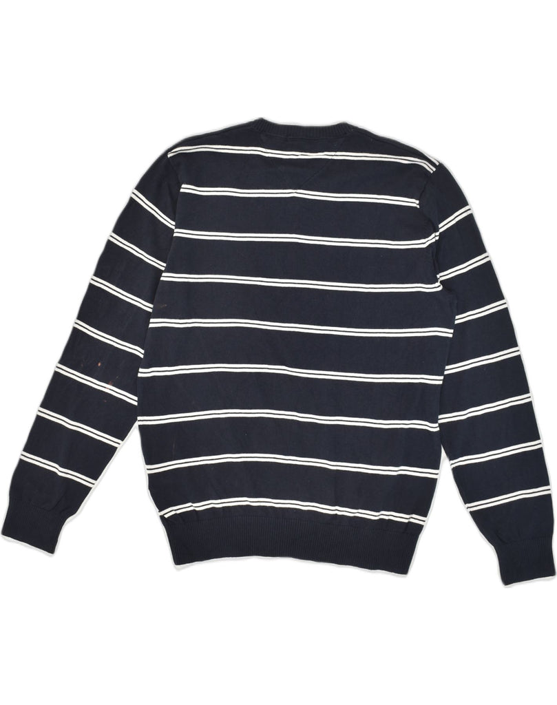 TOMMY HILFIGER Mens V-Neck Jumper Sweater Large Navy Blue Striped Cotton | Vintage Tommy Hilfiger | Thrift | Second-Hand Tommy Hilfiger | Used Clothing | Messina Hembry 