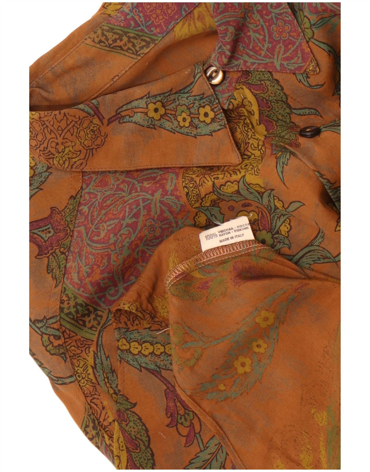 Vintage Mens Shirt Large Brown Floral Viscose