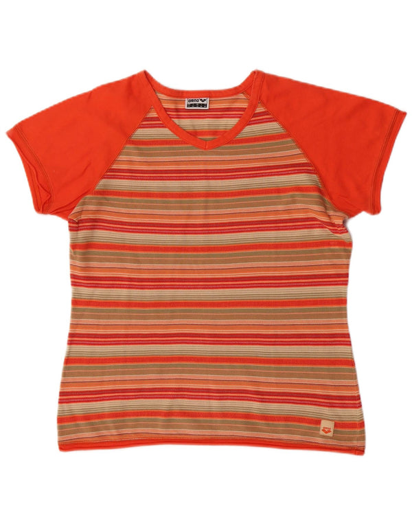 Arena Womens T-Shirt Top UK 14 Large Orange Striped