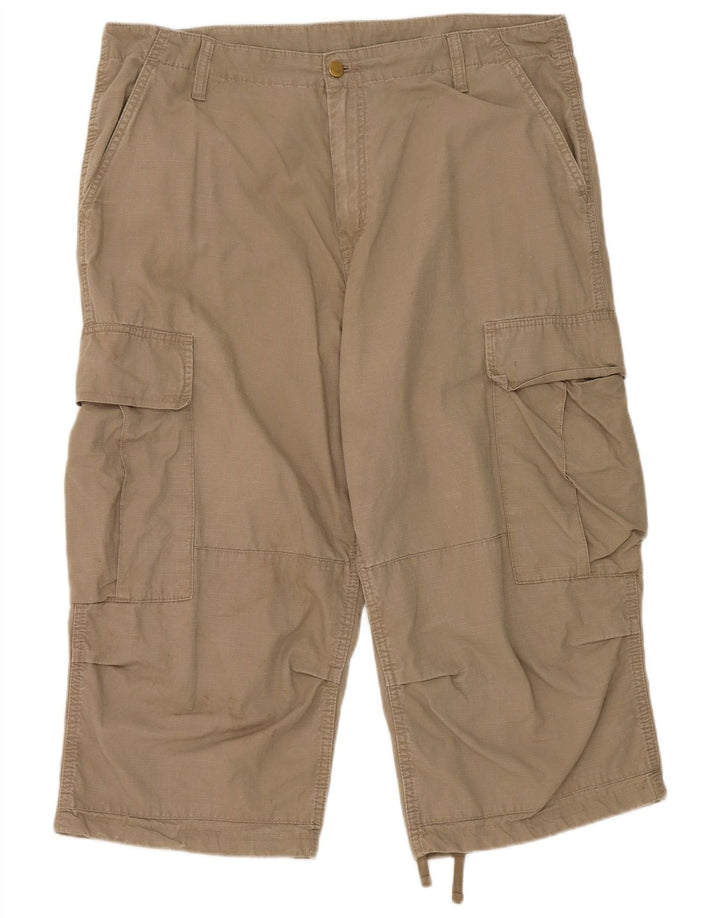 Carhartt Mens Cargo Capri Trousers W36 L20 Beige Cotton