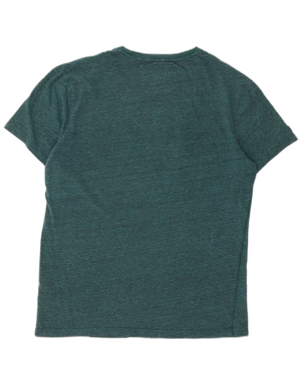 Superdry Mens Graphic T-Shirt Top Large Green Flecked Cotton