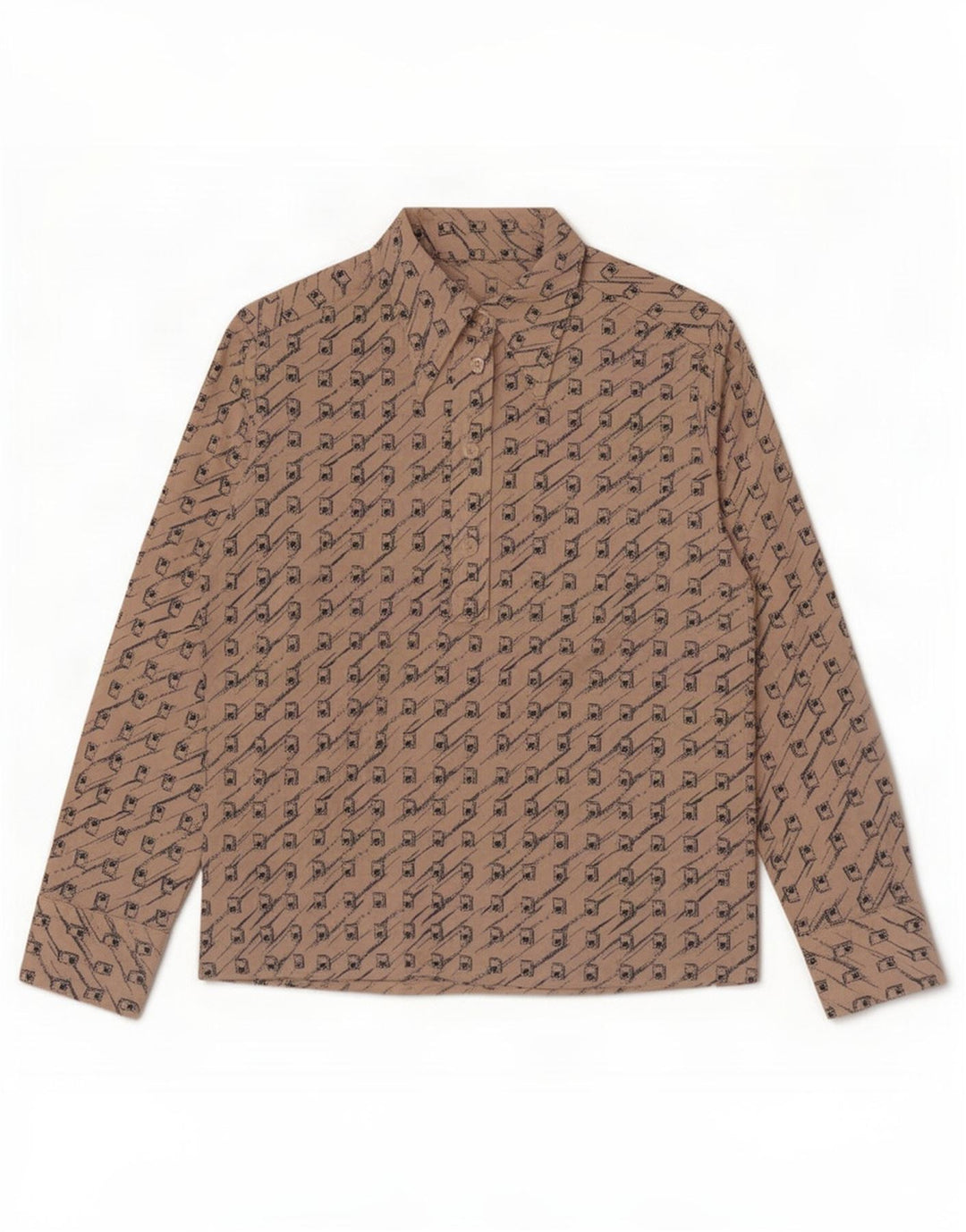 Vintage Womens Pullover Shirt UK 12 Medium Beige Geometric