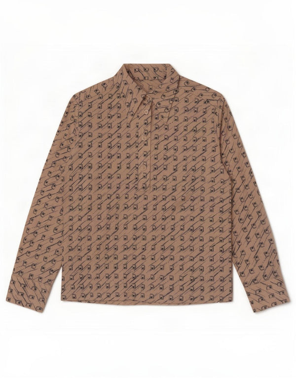 Vintage Womens Pullover Shirt UK 12 Medium Beige Geometric