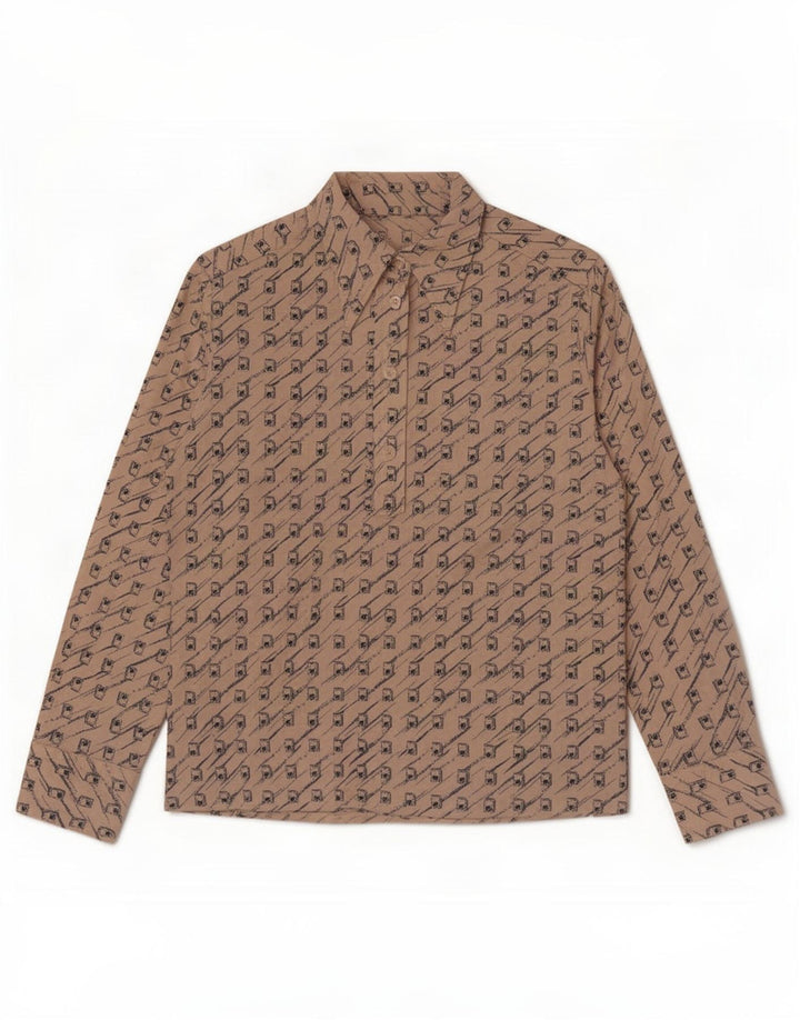 Vintage Womens Pullover Shirt UK 12 Medium Beige Geometric