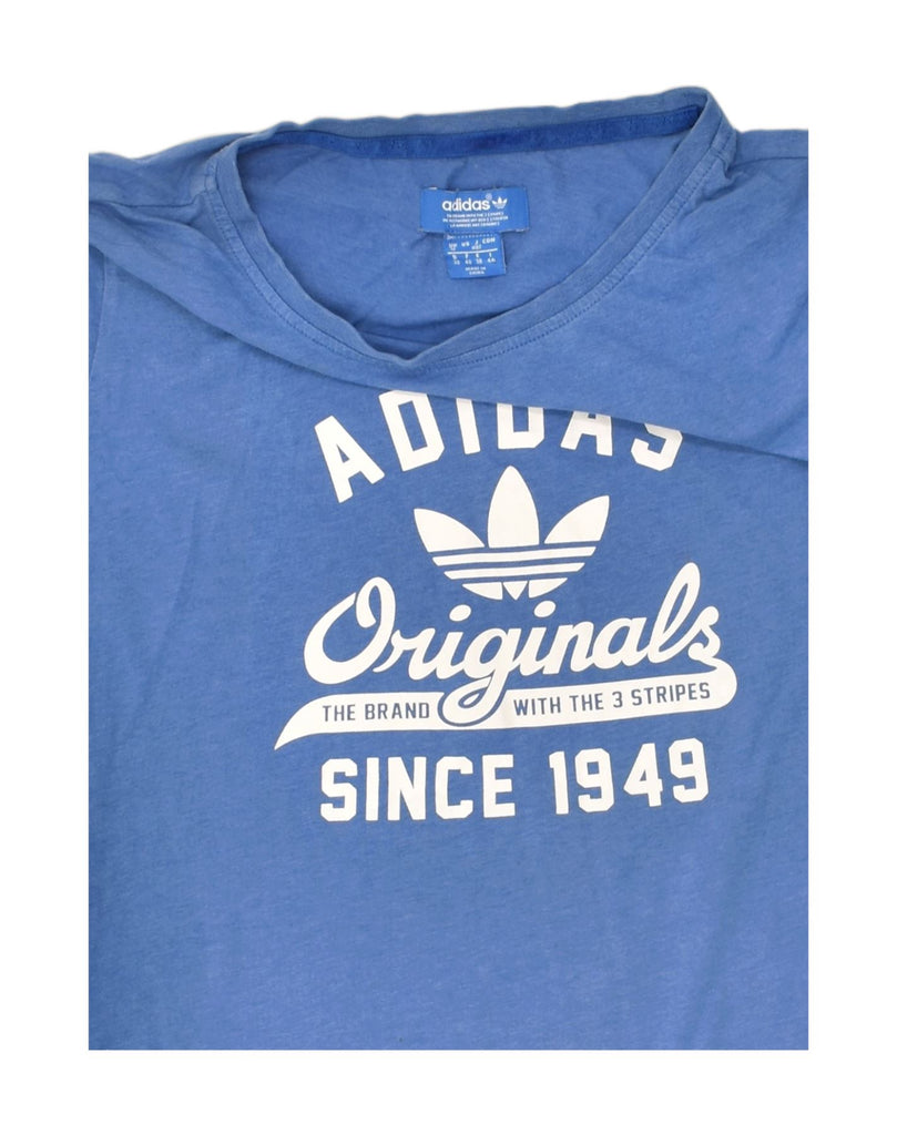 ADIDAS Womens Graphic T-Shirt Top UK 12 Medium Blue Cotton | Vintage Adidas | Thrift | Second-Hand Adidas | Used Clothing | Messina Hembry 