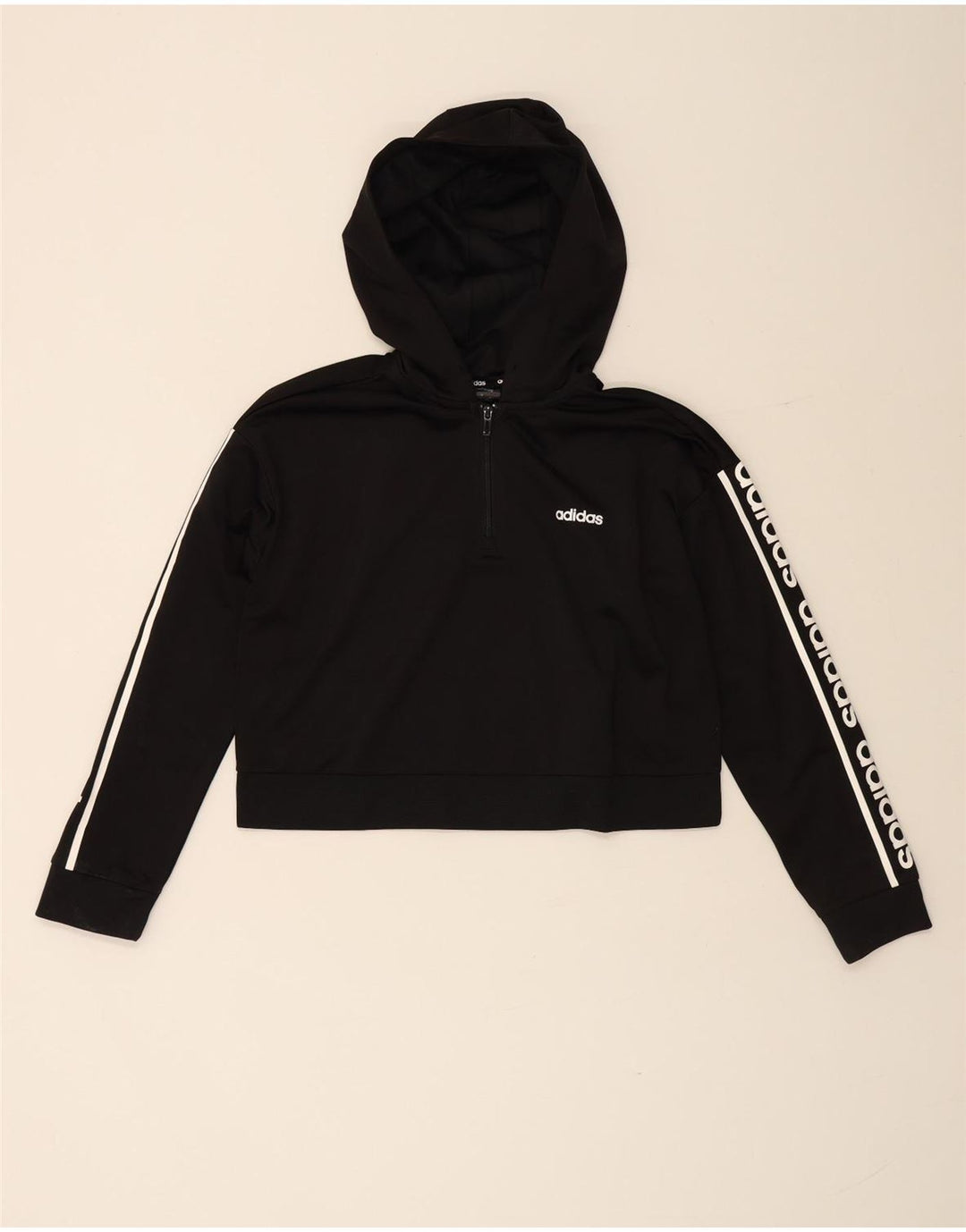 Adidas Womens Oversized Graphic Hoodie Jumper UK 8/10 Small Black Polyester