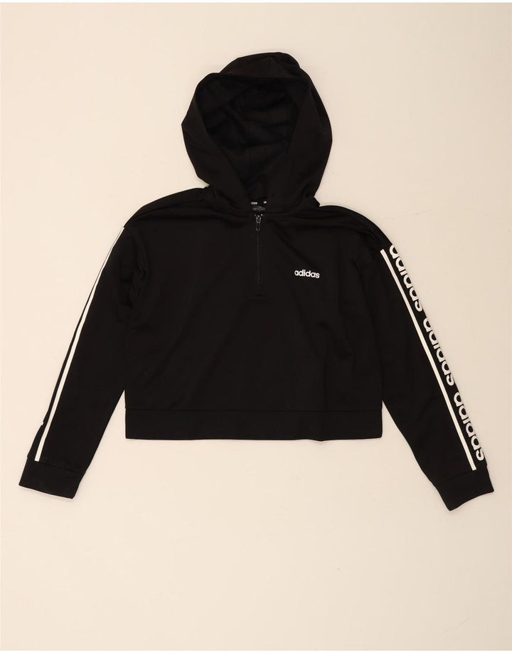 Adidas Womens Oversized Graphic Hoodie Jumper UK 8/10 Small Black Polyester