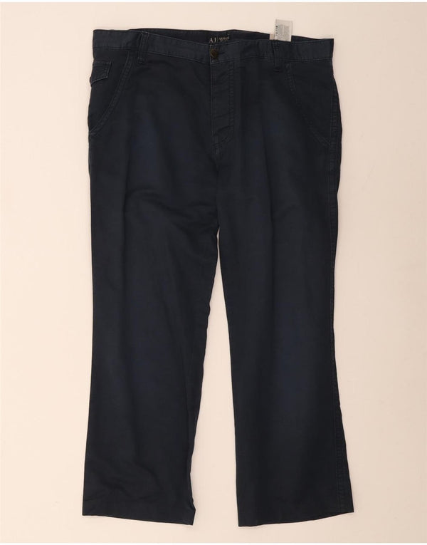 Armani Mens Straight Chino Trousers W40 L28 Navy Blue Linen