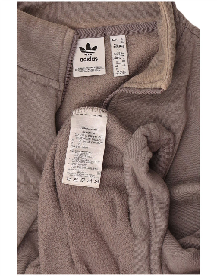 Adidas Womens Oversized Graphic Zip Neck Sweatshirt Jumper EU 36 Small Grey