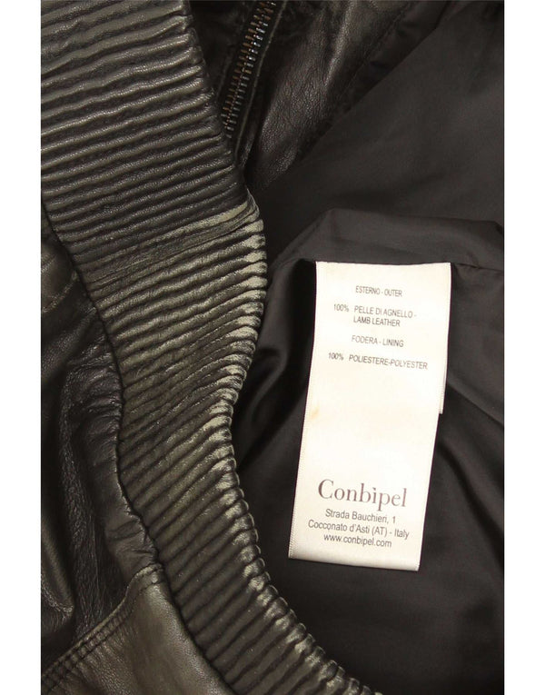 Conbipel Womens Bomber Leather Jacket IT 44 Medium Black Leather
