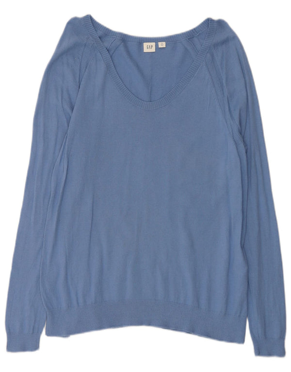 Gap Womens V-Neck Jumper Sweater UK 14 Medium Blue Cotton