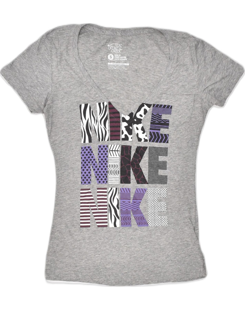 NIKE Womens Graphic T-Shirt Top UK 10 Small Grey Cotton | Vintage | Thrift | Second-Hand | Used Clothing | Messina Hembry 