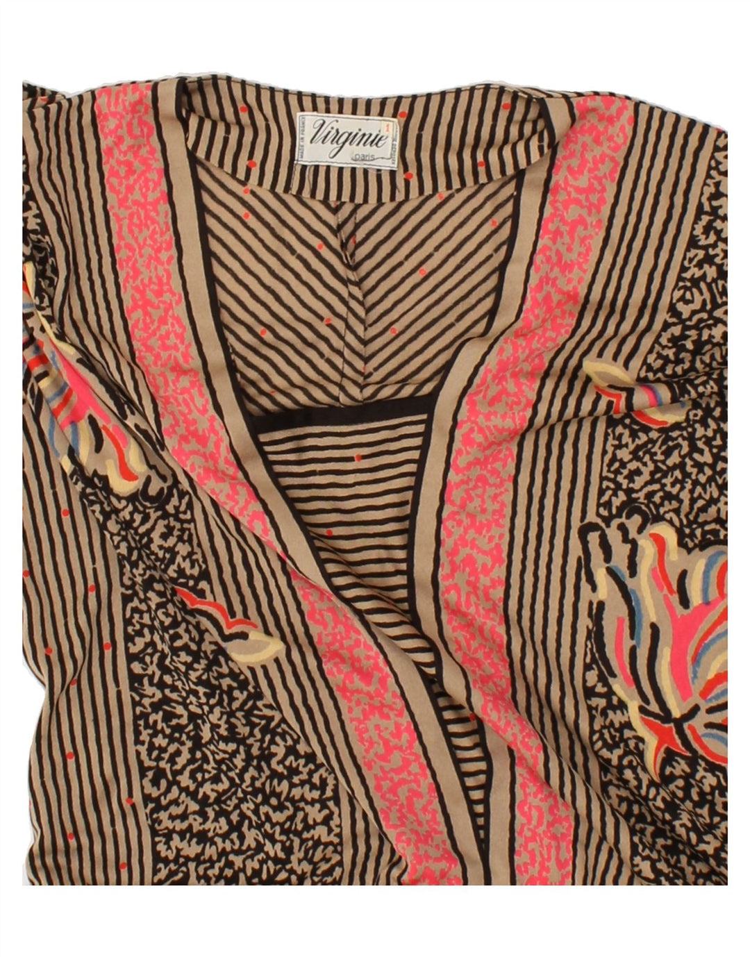 VIRGINIE Womens 3/4 Sleeve Basic Dress UK 12 Medium Brown Striped Vintage Virginie and Second-Hand Virginie from Messina Hembry 