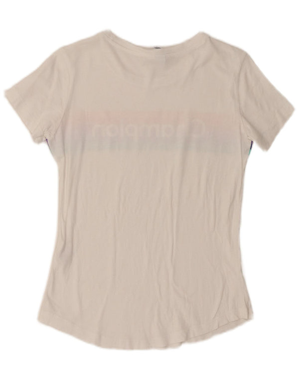 Champion Womens Graphic T-Shirt Top UK 12 Medium White Striped Cotton