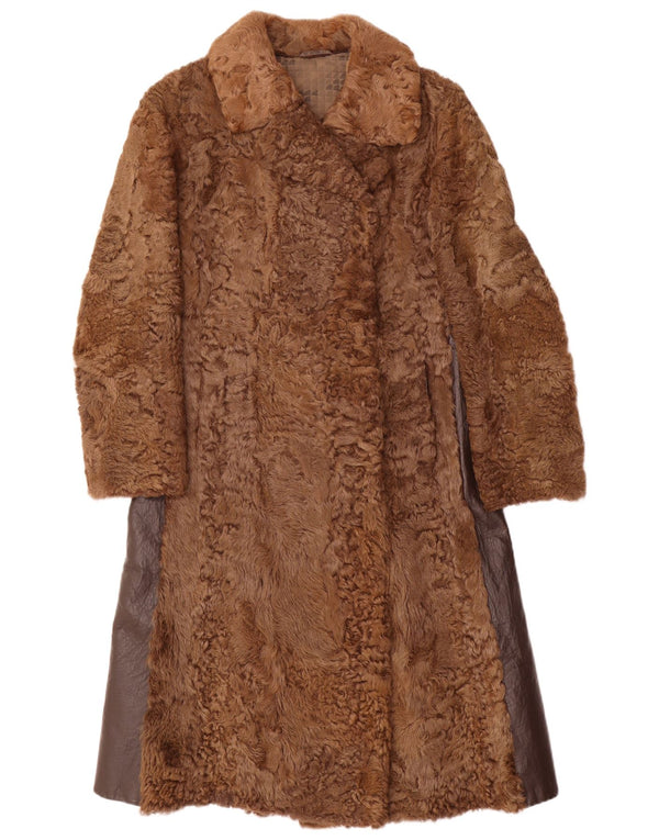 VINTAGE Womens Fur Overcoat UK 10 Small Brown