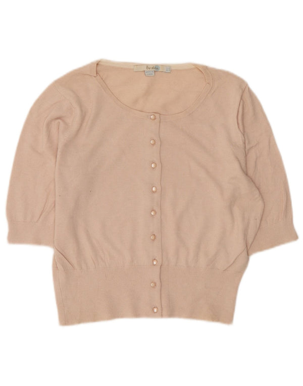 Boden Womens Crop Short Sleeve Cardigan Sweater UK 12 Medium Pink Cotton