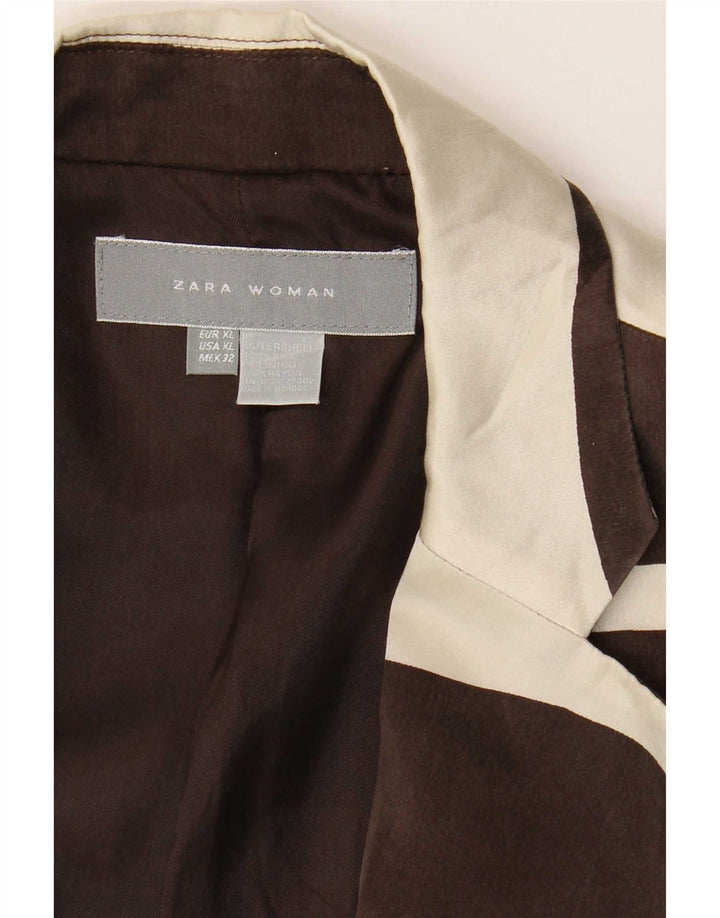 Zara Womens 1 Button Blazer Jacket UK 18 XL Brown Colourblock