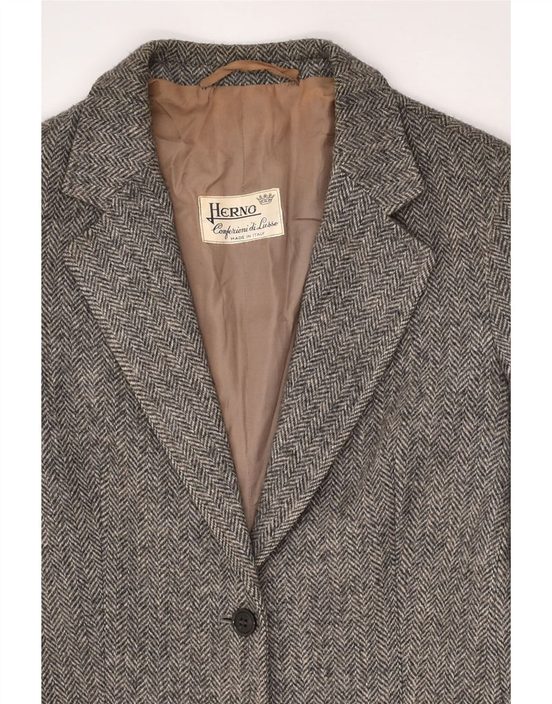 HERNO Womens 2 Button Blazer Jacket UK 12 Medium Grey Herringbone | Vintage Herno | Thrift | Second-Hand Herno | Used Clothing | Messina Hembry 