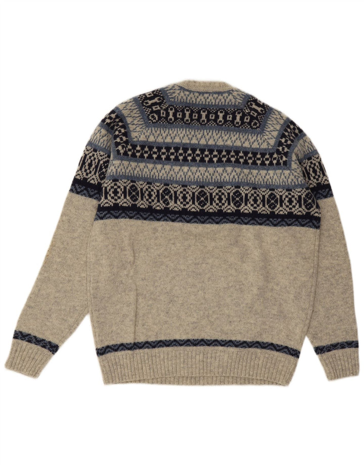 Bramante Mens Crew Neck Jumper Sweater IT 50 Medium Grey Fair Isle New Wool