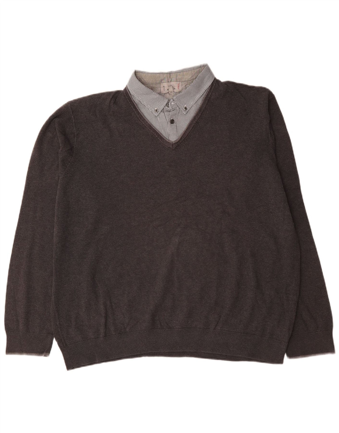 Marks & Spencer Mens Regular Fit V-Neck Jumper Sweater 2XL Brown Cotton