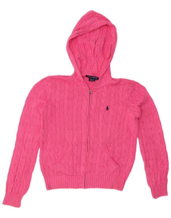 Ralph Lauren Womens Hooded Crop Cardigan Sweater UK 16 Large Pink Cotton